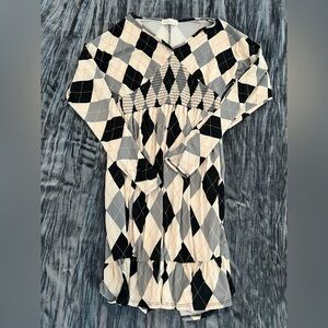Argyle Patterned Dress in Black and Cream by Perfect Peach